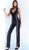 Jovani - 64528 Button Accented V-Neck Jumpsuit In Blue