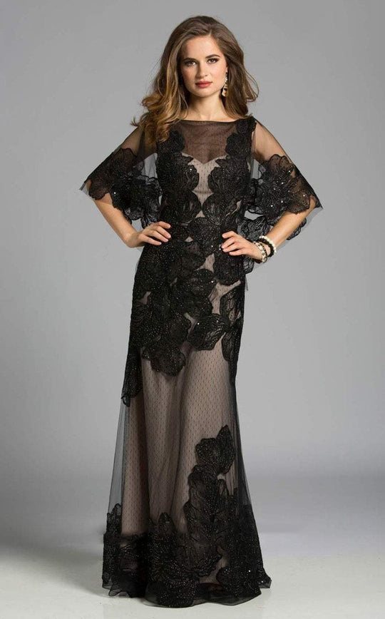 Lara Dresses - Alluring Illusion Bateau Sheer Sheath Gown 32633 in Black and Neutral