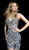 Jovani - 64598 Fully Beaded V-neck Sheath Cocktail Dress in Grey