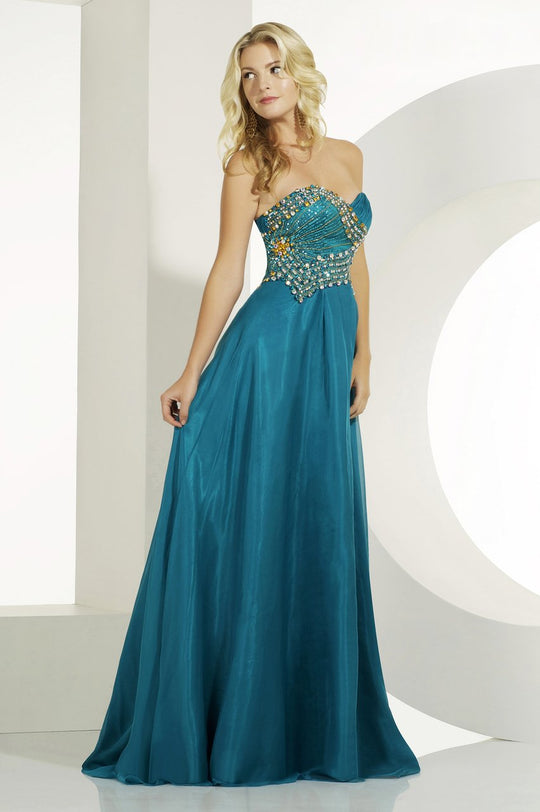 MNM Couture - 6463 Beaded Sweetheart A-line Dress In Blue