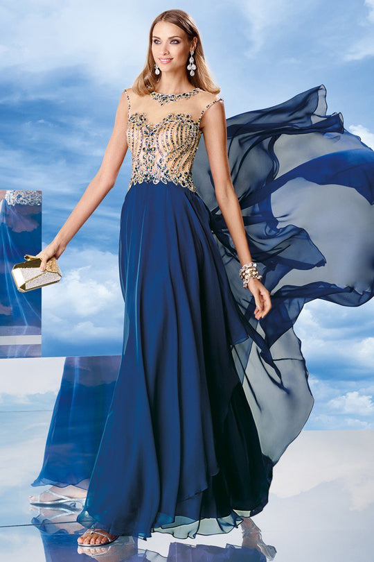 Alyce Paris Prom - 6463 Embellished Illusion Chiffon Evening Gown in Blue