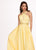 Rachel Allan - 6464 Double Strap Halter Satin A-Line Prom Dress In Yellow