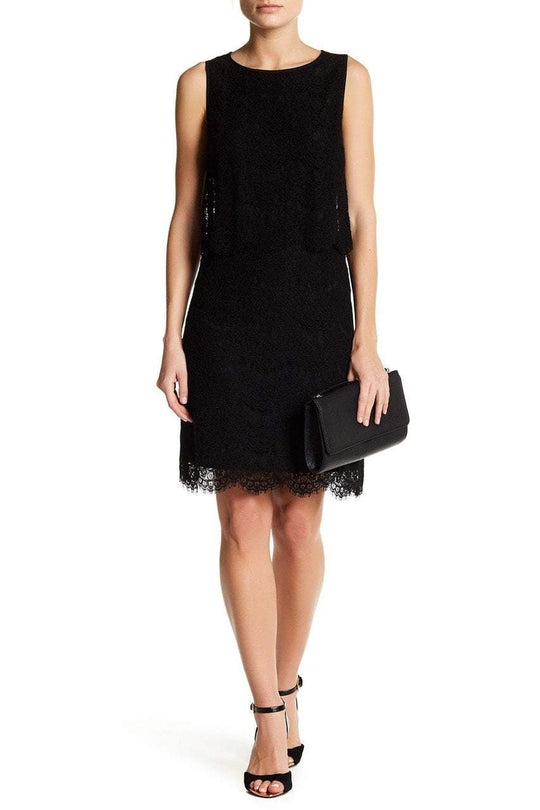 Anne Klein - 10629662 Sleeveless Popover Scalloped Lace Crepe Dress in Black