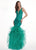 Rachel Allan - 6465 Illusion Plunging V Neck Ruffled Mermaid Gown In Green