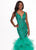 Rachel Allan - 6465 Illusion Plunging V Neck Ruffled Mermaid Gown In Green