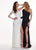 Rachel Allan - 6468 Asymmetrical Evening Gown with Slit In Black and White