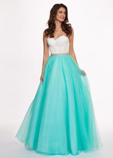 Rachel Allan - 6471 Two Tone Lace Sweetheart Swiss Dot Crepe Ballgown In White and Green