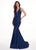 Rachel Allan - 6472 Deep V-neck Jersey Trumpet Dress With Train In Blue