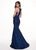 Rachel Allan - 6472 Deep V-neck Jersey Trumpet Dress With Train In Blue