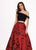 Rachel Allan - 6473 One Shoulder Two-Piece Floral Jacquard Gown In Black and Red