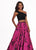 Rachel Allan - 6473 One Shoulder Two-Piece Floral Jacquard Gown In Black and Pink