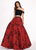 Rachel Allan - 6473 One Shoulder Two-Piece Floral Jacquard Gown In Black and Red