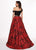 Rachel Allan - 6473 One Shoulder Two-Piece Floral Jacquard Gown In Black and Red