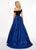 Rachel Allan - 6473 One Shoulder Two-Piece Floral Jacquard Gown In Black and Blue