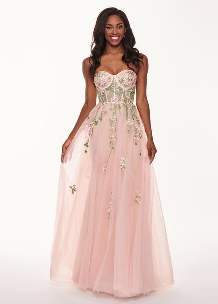Rachel Allan - 6474 Embroidered Floral Illusion Corset Gown In Pink