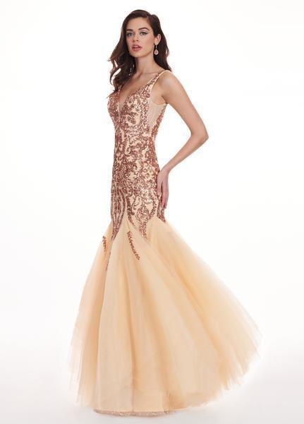 Rachel Allan - 6475 Sequined Plunging Sweetheart Trumpet Gown In Neutral