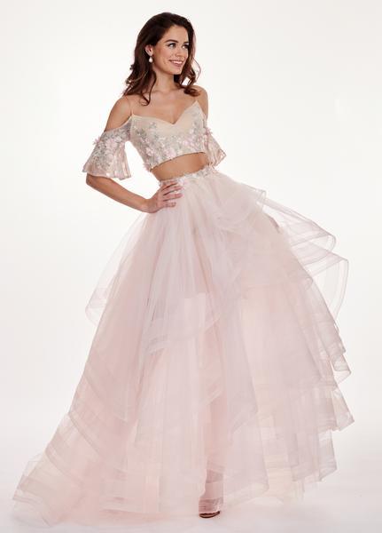 Rachel Allan - 6476 Two Piece Cold Shoulders Layered Tulle Gown In Pink