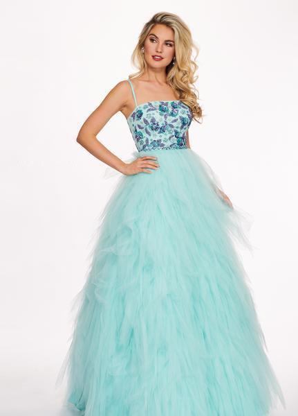 Rachel Allan - 6479 Floral Beaded Layered Tulle Ballgown In Blue