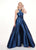 Rachel Allan - 6482 Crisscross Halter Jumpsuit with Overskirt In Blue