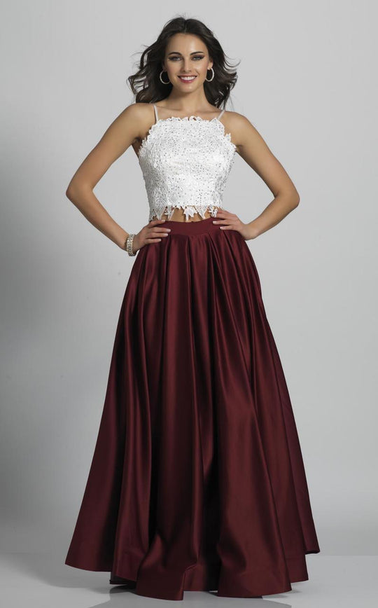 Dave & Johnny - 1435W Ornate Lace Two-Piece A-Line Dress in Red and White