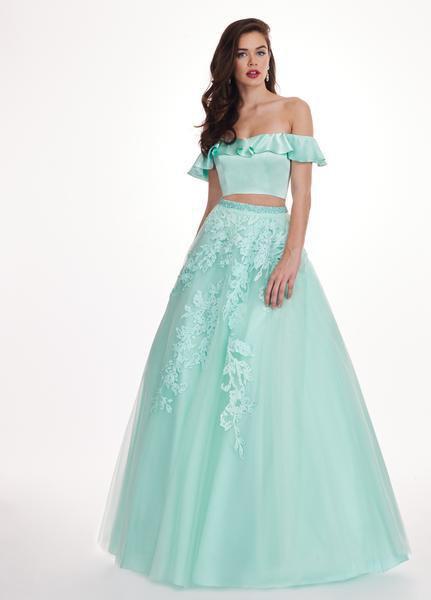 Rachel Allan - 6484 Two-Piece Asymmetrical Embroidered Ballgown In Green