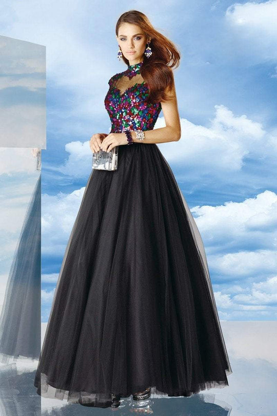 Alyce Paris - Sequined High Neck Ballgown in Black and Multi-Color