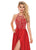 Rachel Allan - 6487 Beaded Halter Satin A-line Dress In Red