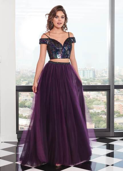 Rachel Allan - 6488 Two Piece Sequin Embellished Top Tulle Prom Gown In Purple