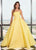 Rachel Allan - 6490 Strapless Straight Across Neckline Jacquard Gown In Yellow