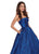Rachel Allan - 6490 Strapless Straight Across Neckline Jacquard Gown In Blue