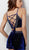 Jovani - 64903 Embellished Plunging V-neck Velvet Romper in Blue