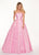 Rachel Allan - 6490 Strapless Straight Across Neckline Jacquard Gown In Pink