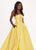 Rachel Allan - 6490 Strapless Straight Across Neckline Jacquard Gown In Yellow