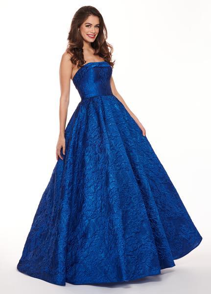 Rachel Allan - 6490 Strapless Straight Across Neckline Jacquard Gown In Blue