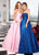 Rachel Allan - 6490 Strapless Straight Across Neckline Jacquard Gown In Pink and Blue