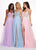 Rachel Allan - 6493 Embroidered V-neck Swiss Dot Crepe A-Line Gown In Purple and Blue