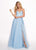 Rachel Allan - 6493 Embroidered V-neck Swiss Dot Crepe A-Line Gown In Blue