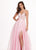 Rachel Allan - 6493 Embroidered V-neck Swiss Dot Crepe A-Line Gown in Pink