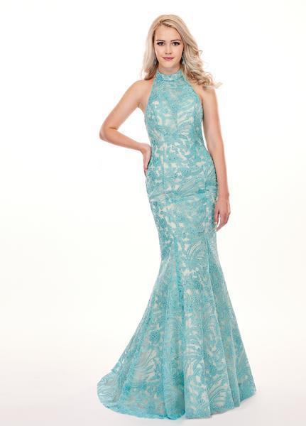 Rachel Allan - 6496 High Halter Mermaid Evening Gown In Blue
