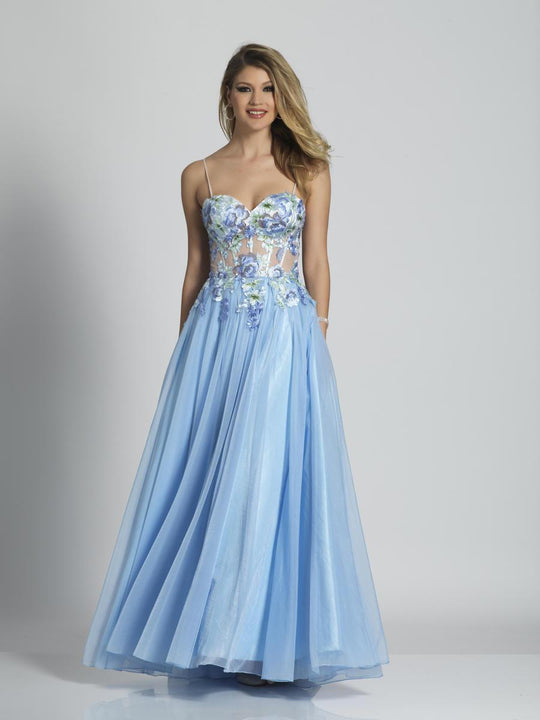 Dave & Johnny - A6496 Sweetheart Floral Embellished Gown in Blue