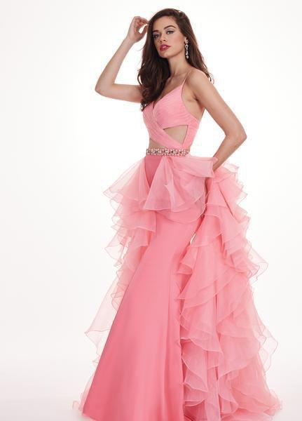 Rachel Allan - 6498 Shirred Midriff Cutout Overskirt Gown In Pink