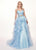Rachel Allan - 6498 Shirred Midriff Cutout Overskirt Gown In Blue
