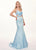 Rachel Allan - 6498 Shirred Midriff Cutout Overskirt Gown In Blue