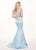 Rachel Allan - 6498 Shirred Midriff Cutout Overskirt Gown In Blue