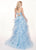 Rachel Allan - 6498 Shirred Midriff Cutout Overskirt Gown In Blue