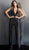 Jovani - 65051 Plunging Halter Linear Beaded Jumpsuit in Black