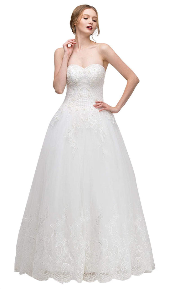 Eureka Fashion Bridal - Strapless Beaded Lace Bodice Bridal Evening Gown