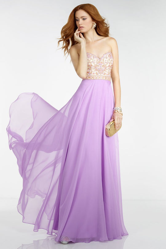 Alyce Paris  - 6508 Embellished Sweetheart A-Lined Dress in Purple and Neutral