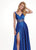 Rachel Allan - 6510 Beaded V-neck Stretch Satin A-line Dress