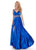 Rachel Allan - 6510 Beaded V-neck Stretch Satin A-line Dress In Blue